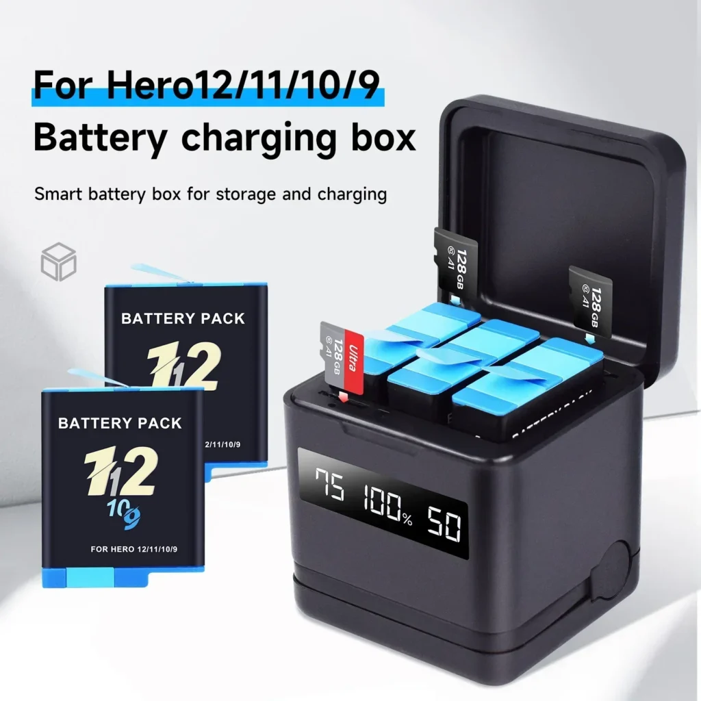 Batería PALO para cámara GoPro Hero 10 Go Pro 11 9 baterías de 2000mAh con caja de carga USB de 3 ranuras para gopro hero 12 batería negra