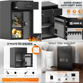 Caja fuerte de seguridad para el hogar grande con capacidad de 5,1 pies cúbicos, ignífuga e impermeable, cerradura digital, estante extraíble, ideal para objetos de valor S