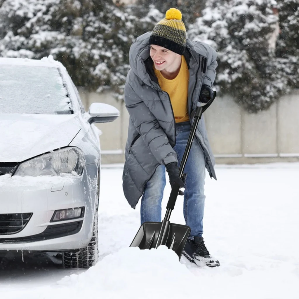 Pala de nieve de emergencia, pala de nieve ligera y ajustable para coche, pala de eliminación de nieve giratoria desmontable para el hogar, jardín, Camping