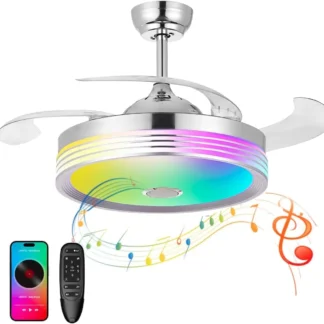 Ventilador de Techo Retráctil de 42 Pulgadas con Luces, Control Remoto, Altavoz Bluetooth, Colores RGB para Dormitorio y Sala de Estar