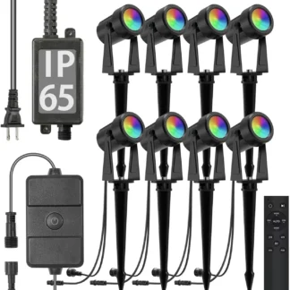 Paquete de 8 focos para exteriores que cambian de Color RGBW con Control remoto, iluminación de paisaje impermeable para jardín y patio