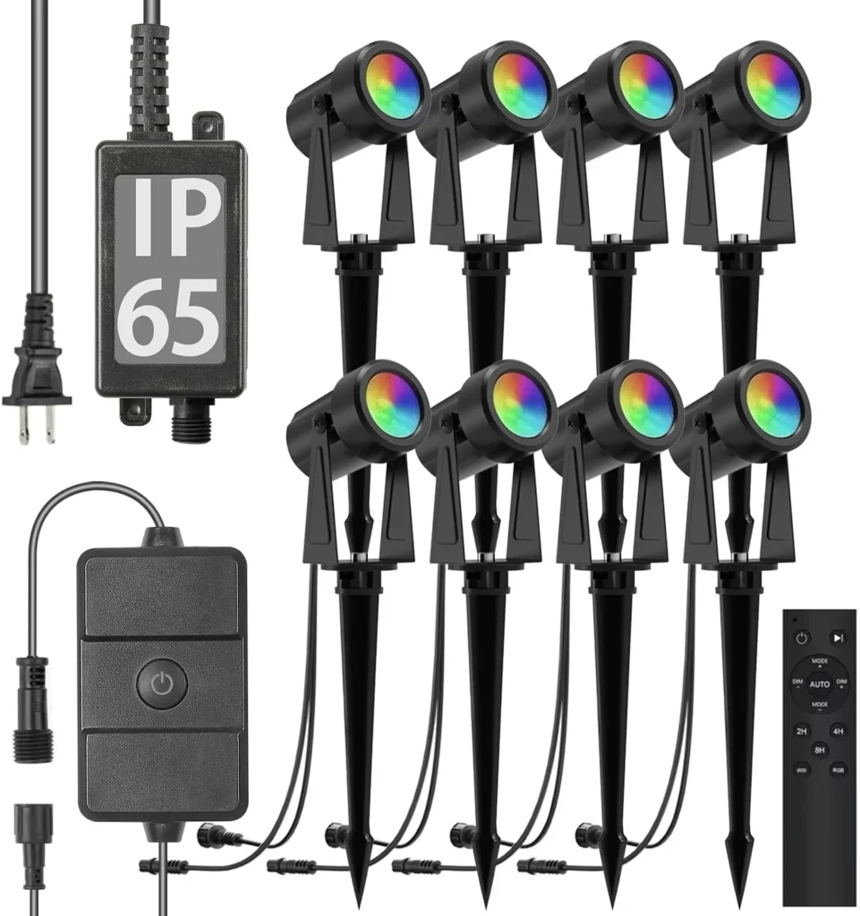 Paquete de 8 focos para exteriores que cambian de Color RGBW con Control remoto, iluminación de paisaje impermeable para jardín y patio