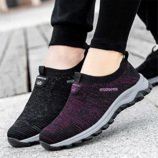 Calzado de calcetín negro para mujer, zapatos para caminar de verano tejidos, zapatillas de deporte de colores para mujer, Choes deportivos populares