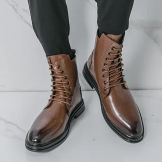 Botas altas para hombre, botines clásicos cómodos de tacón bajo de Color sólido a la moda para hombre