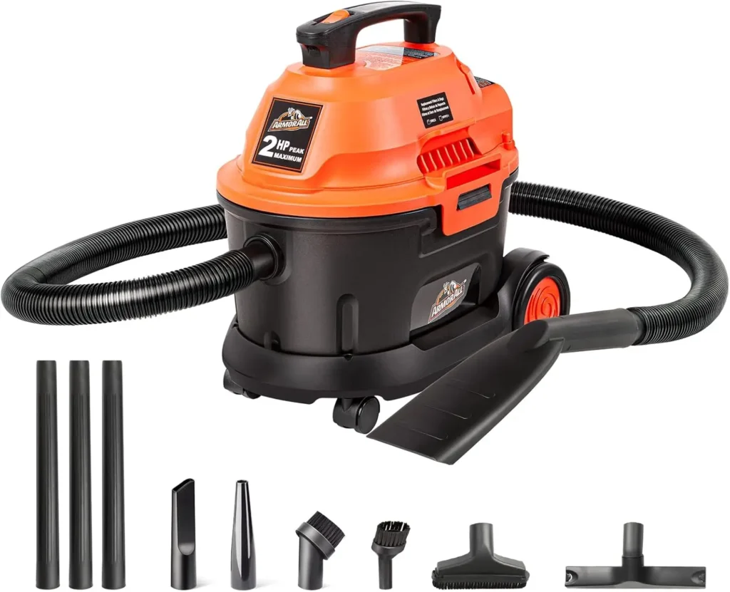 Aspiradora de Uso General Húmeda/Seca de 2.5 Galones, 120V CA, Naranja/Negro para Limpieza del Hogar y Garaje