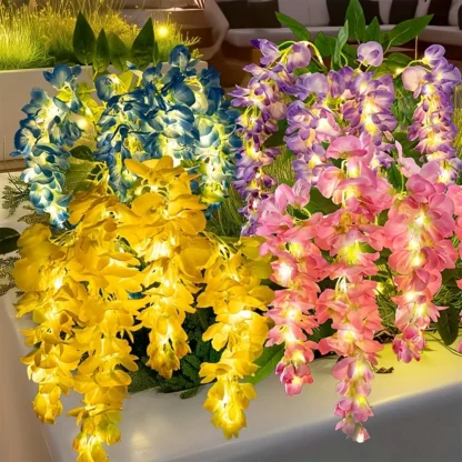 1 luces solares de flores de glicina, luces solares para patio de jardín y césped son adecuadas para patio, decoración de fiestas, iluminación de camino de jardín