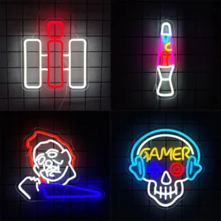 Letreros de neón LED para juegos, iconos de dibujos animados hechos a mano, usados en dormitorios, salas de juegos, oficinas, bares, decoración de cueva de hombre, regalos de Navidad.