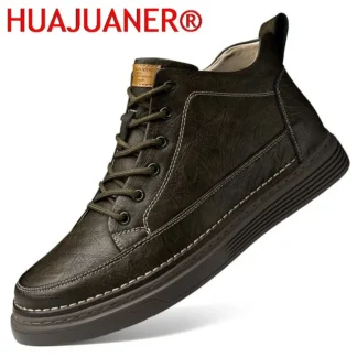 Botas de Tobillo de Cuero Genuino para Hombre, Primavera-Otoño, Zapatillas Negras de Caña Alta, Zapatos de Patinaje, Calzado Casual para Hombre, Botas de Lujo Hechas a Mano