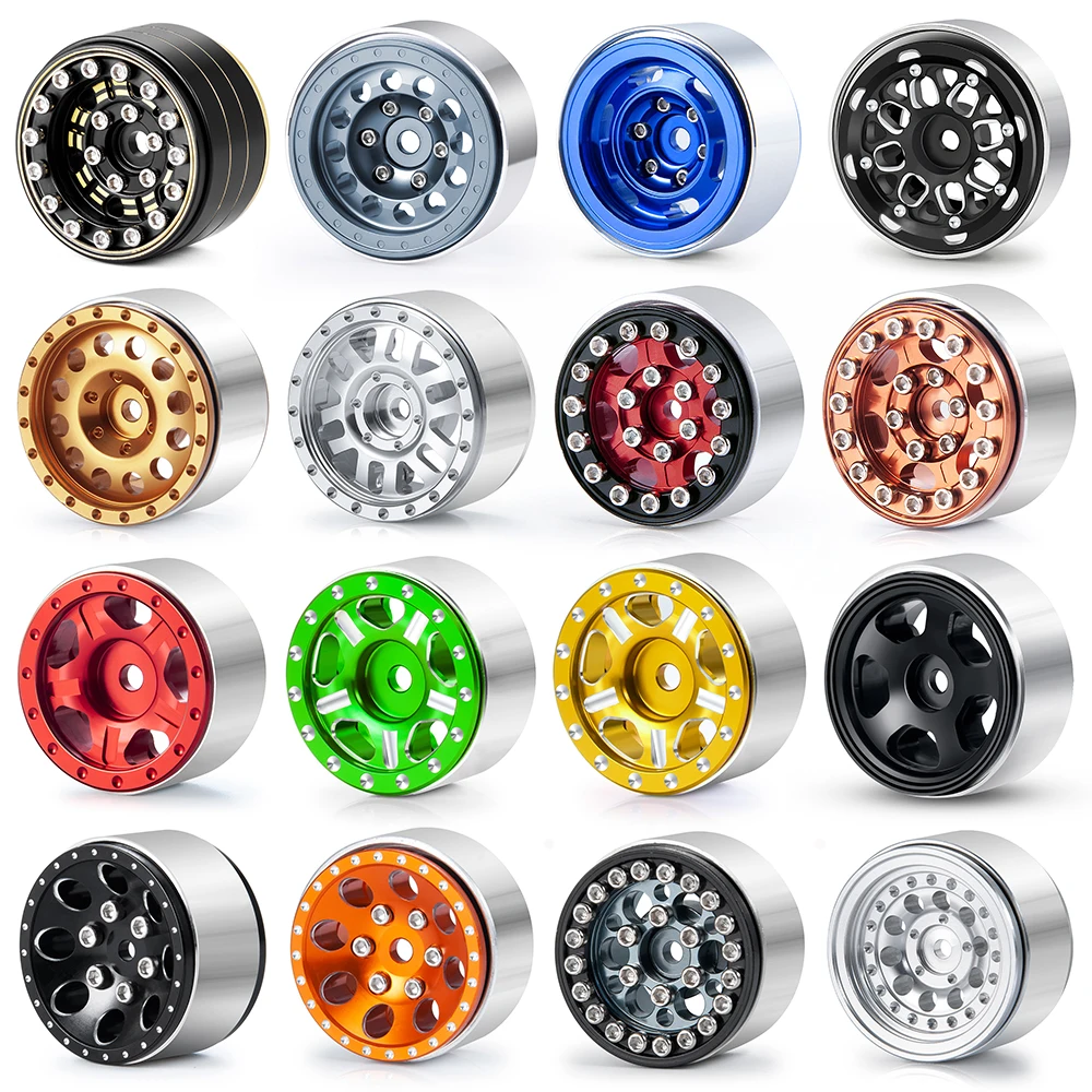 YEAHRUN 4 Uds. De llantas de aluminio de 1,0 "Beadlock, aros, neumáticos para TRX4M Axial SCX24 AX24 FMS FCX24 1/18 1/24 RC Micro Crawler Car