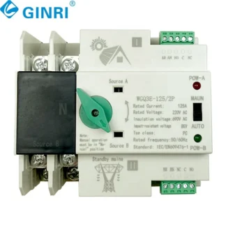 2P 100A 125A Din Rail ATS Interruptor de transferencia automática de doble potencia para sistema de energía solar