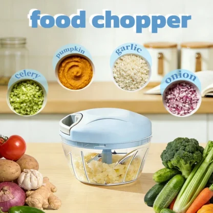 Picadora de Alimentos, Picadora de Cebolla y Ajo, Licuadora de Verduras y Frutas, Cortador Manual de 500/900 ml, Picadora de Carne, Utensilios de Cocina
