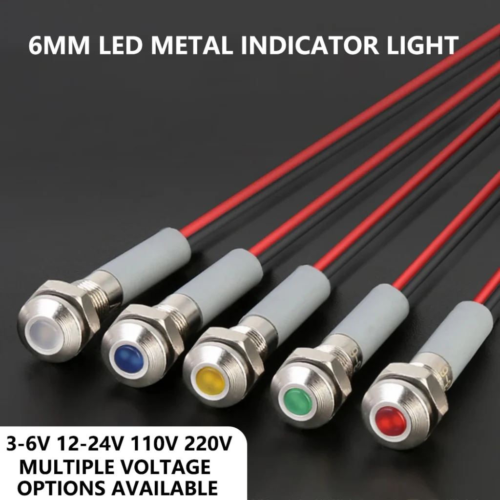 ABILKEEN 20 piezas 6MM Mini luz indicadora de señal Industrial 3-6V 12-24V 110V 220V IP65 luz piloto de Metal impermeable