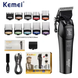 Cortadora de pelo eléctrica comercial profesional Kemei KM-1858, cortadora de cuchillas DLC para peluquero, cortadora de pelo recargable para hombres