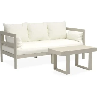 Juego de Muebles de Patio con Sofá de Madera Gris 74 para Exteriores, con Cojines y Mesa de Centro