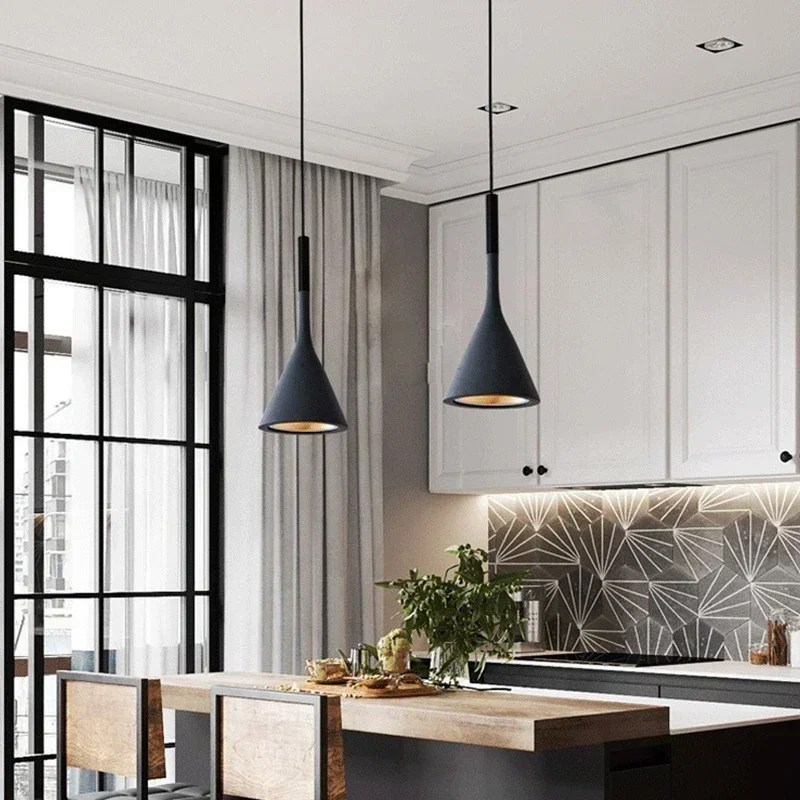 Luces colgantes Led modernas, color blanco y negro, E27, accesorios de cocina, mesa de dormitorio, comedor, lámpara colgante, pantalla, candelabro para el hogar