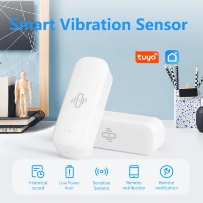 Sensor de vibración WiFi inteligente Tuya, monitoreo en tiempo Real, aplicación remota Smart Life, monitoreo de seguridad para el hogar con Alexa y Google Home