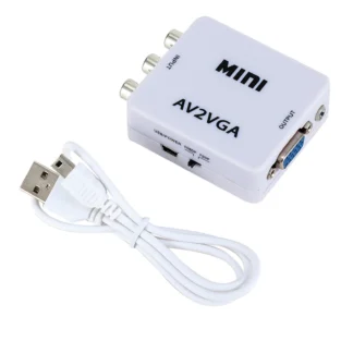 Mini Convertidor de Video AV a VGA, Adaptador de Video AV RCA CVBS a VGA con Salida de Audio de 3.5mm para PC HDTV