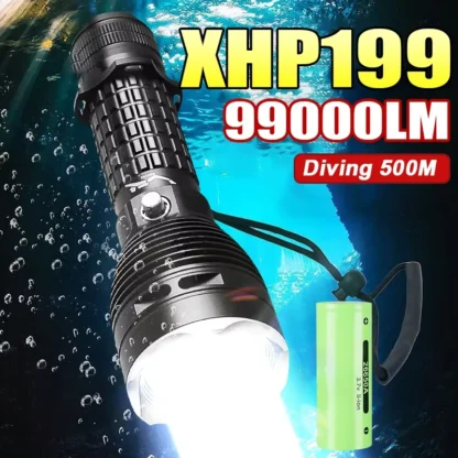 2025 Linterna de buceo recién mejorada, equipada con una potente luz subacuática profesional, luz impermeable IP8 recargable