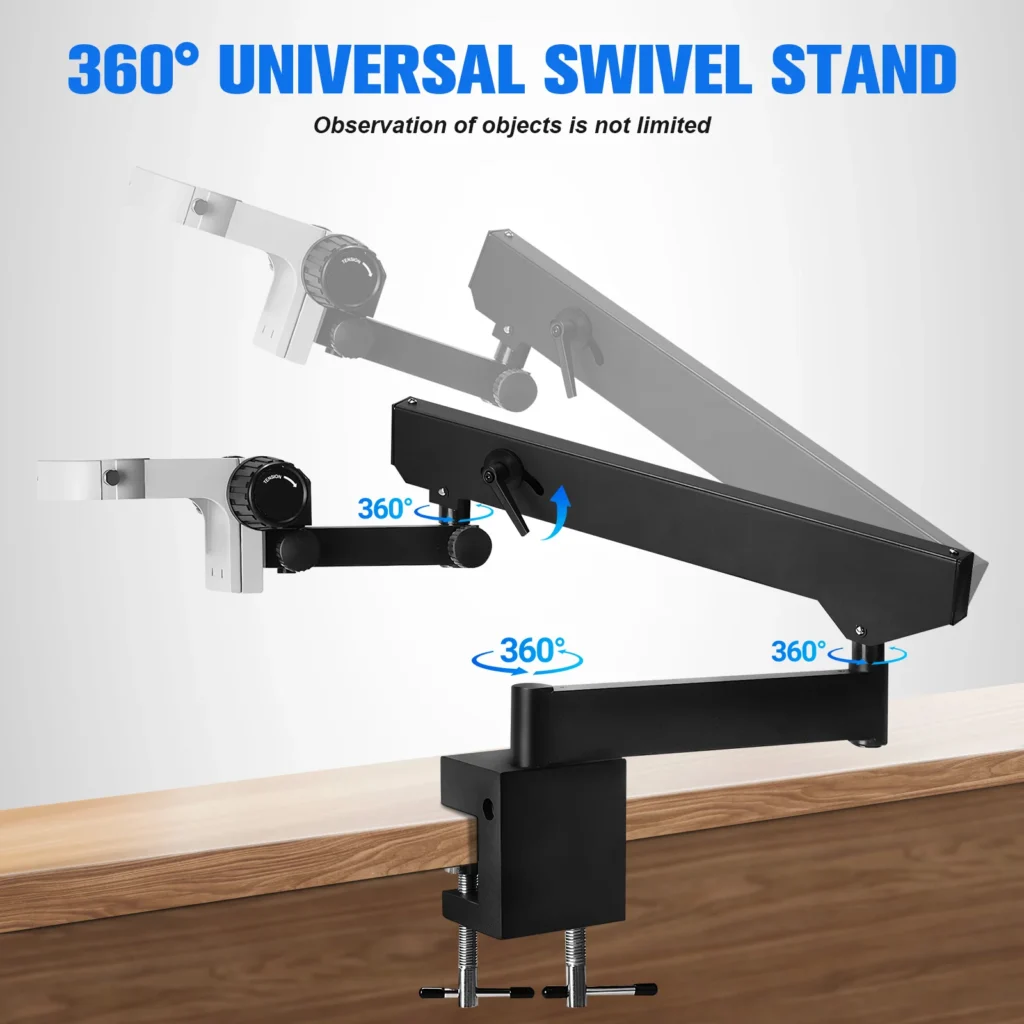 Soporte Plegable con Clip para Mesa, Soporte Telescópico Universal de Metal Ajustable en Altura para Microscopio Estéreo Binocular