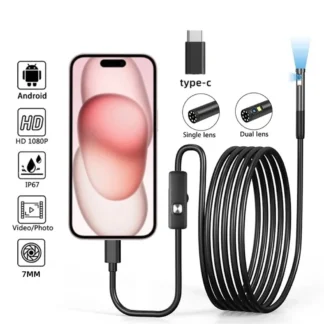 Boroscopio de inspección ajustable tipo C 7,0 MM IP67 cámara endoscópica impermeable LED Android cámara de lente Dual Flexible para teléfono PC