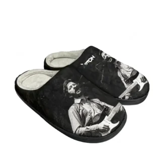 Pantuflas Personalizadas de Algodón con Diseño de Guitarra de Eric Clapton, Músico de Rock, para Hombre y Mujer, Sandalias de Felpa para Dormitorio, Pantuflas Térmicas para Mantener los Pies Calientes