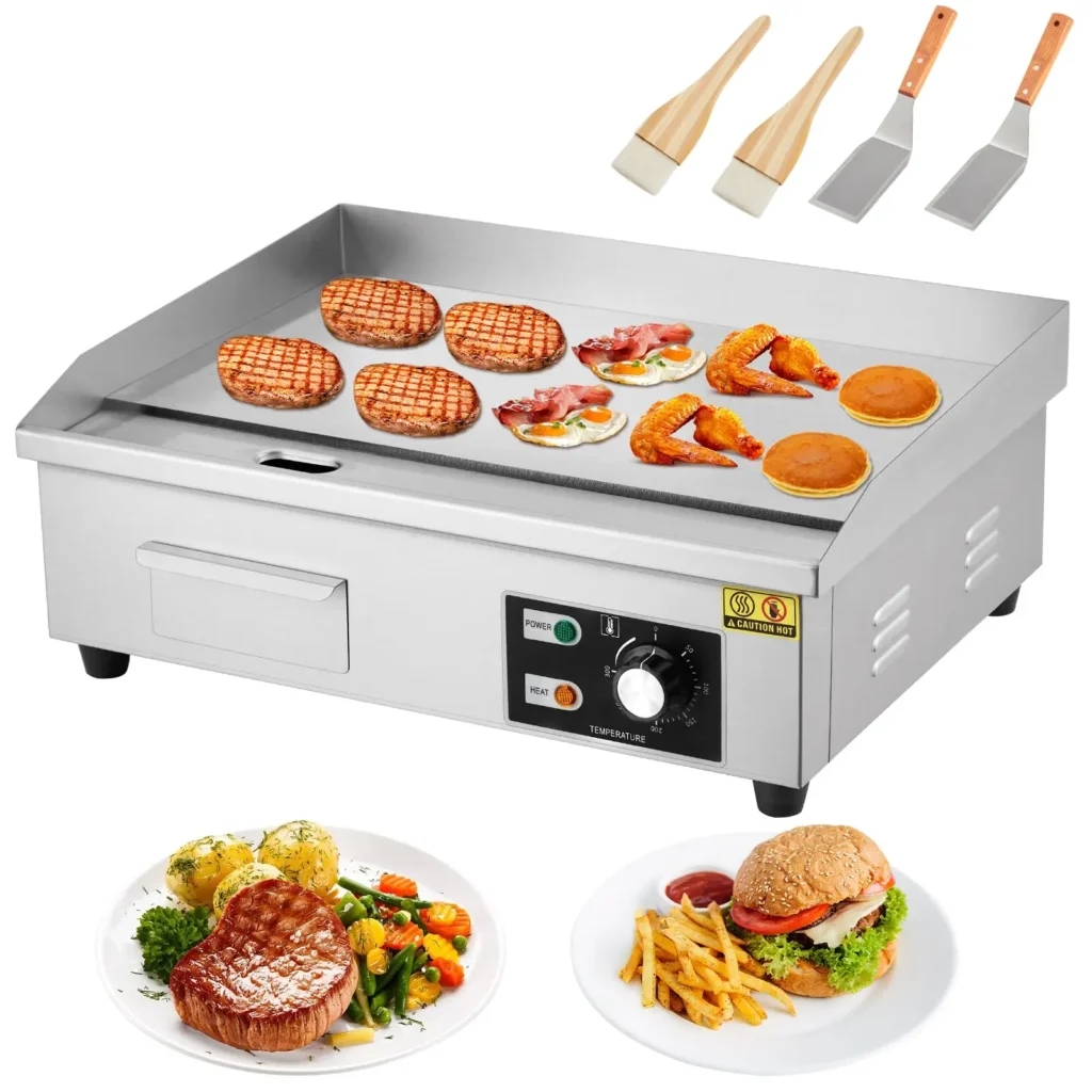 Plancha eléctrica comercial de 14/18/21 pulgadas, parrilla superior plana antiadherente de 1600W 122-572 ° F Temperatura ajustable con cepillos de palas