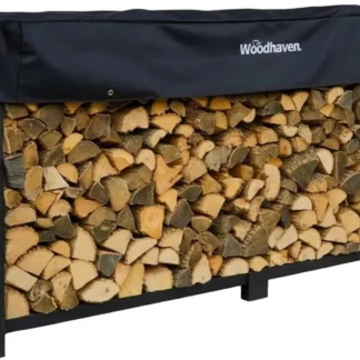 Rejilla para leña de acero resistente de 8 pies con cubierta, capacidad para 1/2 cables, mantiene la madera seca y lista para uso interior/exterior