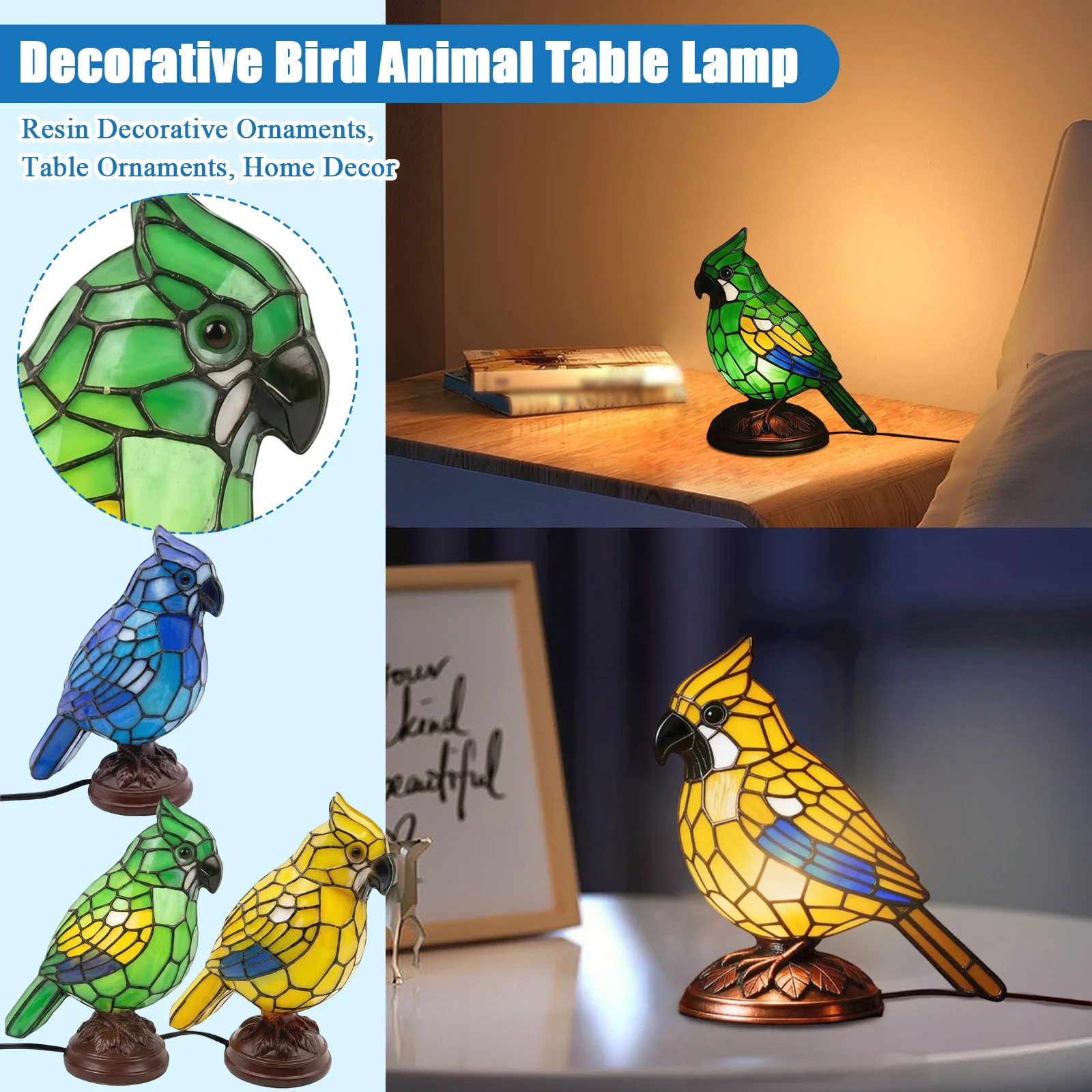 Luz de noche para dormitorio, lámpara de escritorio decorativa con animales y pájaros, regalo para amantes de los pájaros y entusiastas de la naturaleza