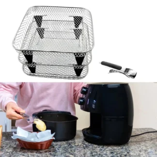 Estante cuadrado para freidora de aire portátil de tres capas para cocina, restaurante