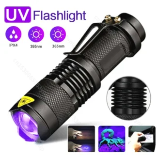 Linterna LED UV portátil, Mini linterna ultravioleta impermeable con zoom, luz violeta, Detector de escorpión de orina de mascotas, 365/395nm