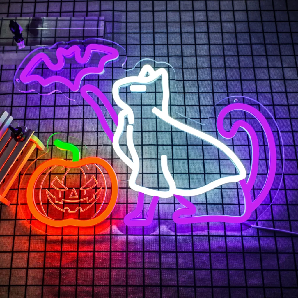 Letrero de neón de gato fantasma de calabaza para Halloween, letrero iluminado regulable, decoración de pared para fiesta de feliz Halloween, dormitorio, cueva para hombres, hogar