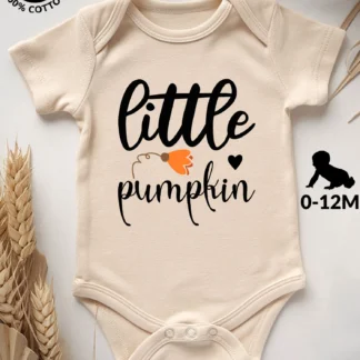 Body de Bebé Unisex Little Pumpkin, 100% Algodón Suave, Traje de Gateo Beige para Todas las Estaciones, 190GSM