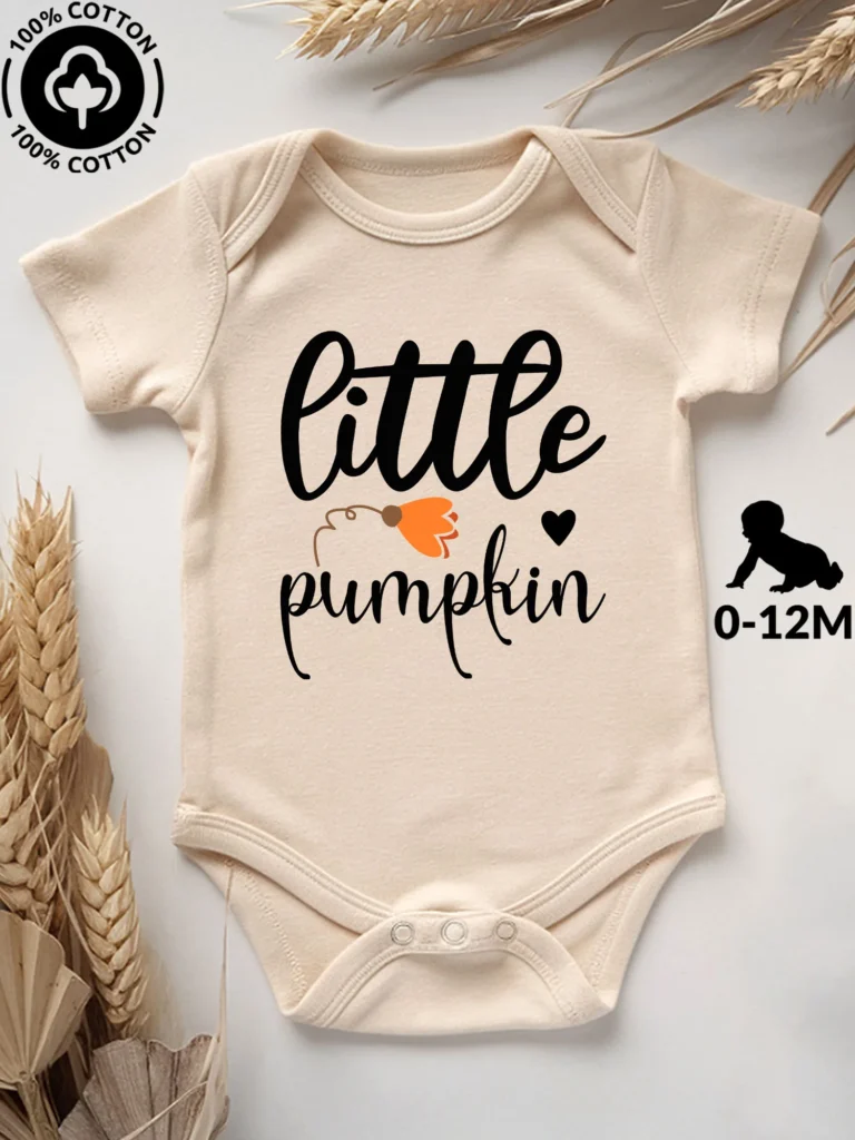 Body de Bebé Unisex Little Pumpkin, 100% Algodón Suave, Traje de Gateo Beige para Todas las Estaciones, 190GSM