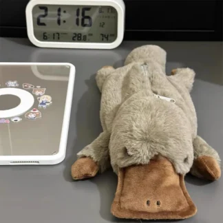 Atractivo contenedor de bolígrafos de ornitorrinco, bolsa para productos de belleza, bolsa de herramientas de escritura de felpa, caja de necesidad escolar de almacenamiento expandible