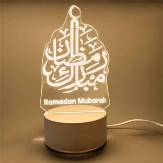 Adorno de Mesa Eid Mubarak, Iluminación Festiva Musulmana Eid Al Adha, Luz Nocturna LED 3D, Decoración del Hogar para Ramadán 2026, Funciona con USB