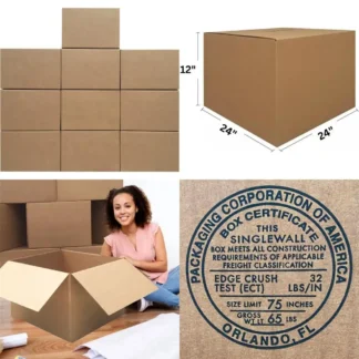 Cajas de envío y correo corrugadas grandes: paquete de 10, 24 x 24 x 12 pulgadas, embalaje duradero para envíos a granel