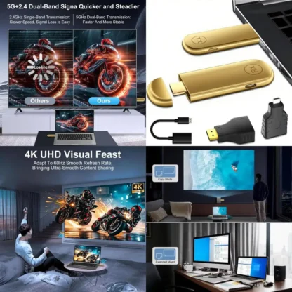 Transmisor y receptor HDMI inalámbrico 4K Plug & Play Transmisor de Audio portátil 4K Adaptador de pantalla de 100 pies 2,4G/5G HDMI inalámbrico Ex