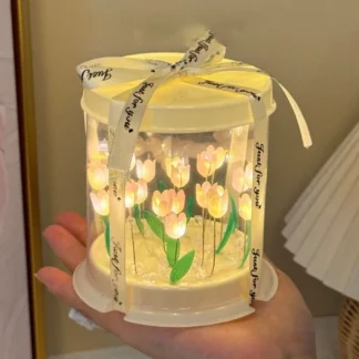 Lámpara de Tulipanes DIY, Simulación de Flor, Caja de Pastel, Lámpara de Mesa para Dormitorio, Decoración Artesanal Hecha a Mano, Tulipanes, Luz Nocturna, Regalo de Cumpleaños