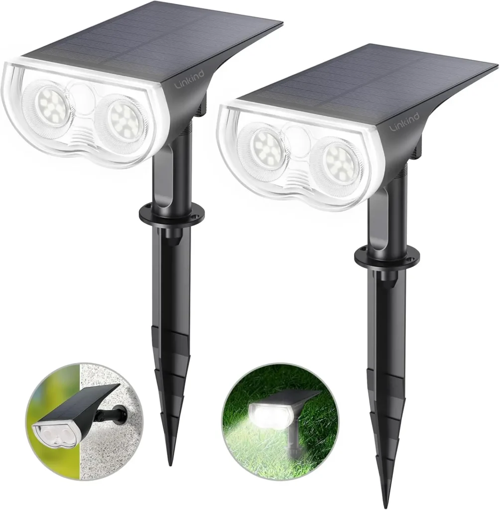 Luces Solares de Exterior con 3 Modos, Resistentes al Agua IP65, Sensor de Anochecer al Amanecer para Jardín y Patio (Paquete de 2)