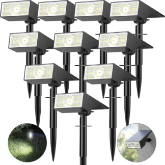 Paquete de 10 luces solares para exteriores, 56 LED impermeables IP68, 4 modos de encendido/apagado automático, luces de inundación para paisajes, color blanco frío