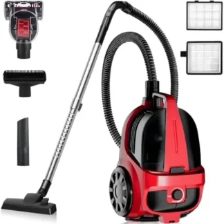 Aspiradora sin Bolsa de 1600W con Succión de 45kPa, Recipiente de 4L, 5 Herramientas, Ligera para el Hogar y Mascotas