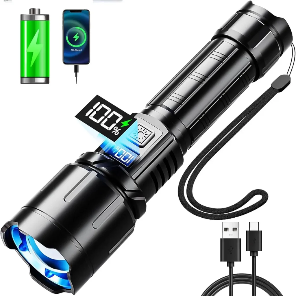 Linternas recargables de alto lúmenes, linterna superbrillante, linterna potente LED de 5 modos, linterna versátil ajustable