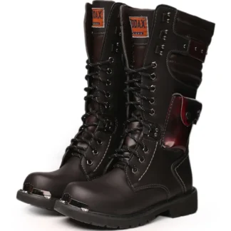 Botas hasta la rodilla de cuero para hombre, botas de moto de invierno para hombre, zapatos góticos Punk, botas militares informales para herramientas al aire libre para hombre