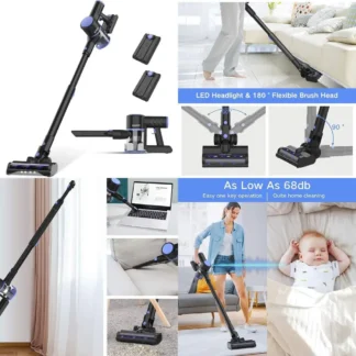 Aspiradora de mano inalámbrica 4 en 1, tiempo de ejecución de 40 minutos, 2 baterías, ideal para el hogar y las alfombras