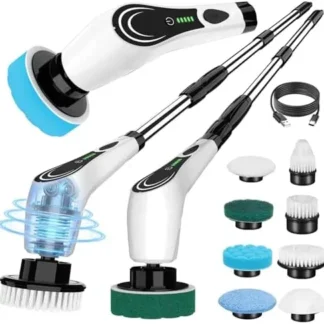 Cepillo Eléctrico Giratorio – Inalámbrico, 8 Cabezales de Cepillado, 2 Velocidades, Resistente al Agua IPX7 – Ajustable para Baño, Azulejos, Piso