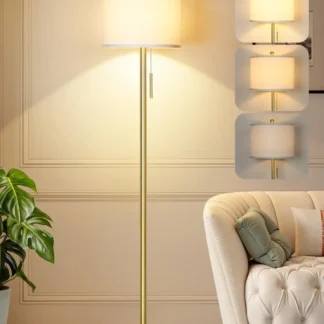 Lámpara de pie dorada regulable con base de mármol, luz de pie moderna de 63 pulgadas para sala de estar, dormitorio, oficina