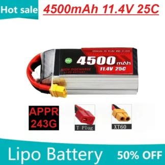 Baterías recargables LiPo de 4500mAh 3S 11,4 V 25C para RC helicóptero barco Traxxas coche Drone
