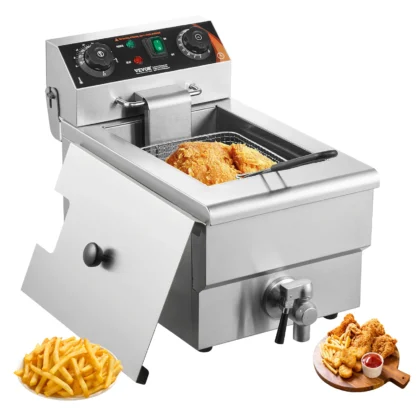 SucceBuy Freidora comercial Freidora eléctrica de encimera con cesta Freidora de un solo aceite de acero inoxidable con control de tiempo y temperatura