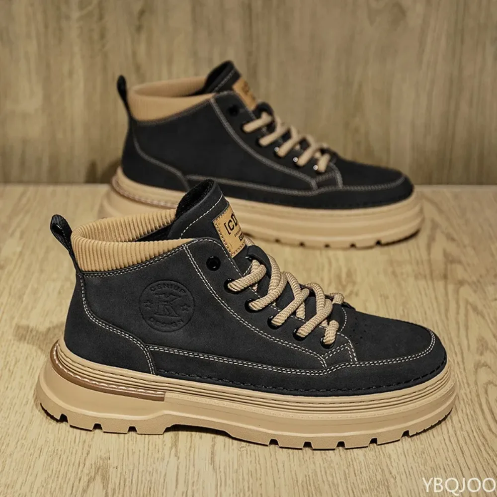 Nuevos zapatos informales retro transpirables para primavera y otoño para hombre, zapatos negros altos antideslizantes resistentes al desgaste, zapatos sencillos y cómodos para hombre