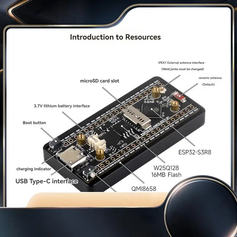 ESP32-S3 AMOLED Placa de desarrollo de pantalla táctil de 1,91 pulgadas de doble núcleo compatible con placa de desarrollo Bluetooth Wi-Fi de 2,4 Ghz